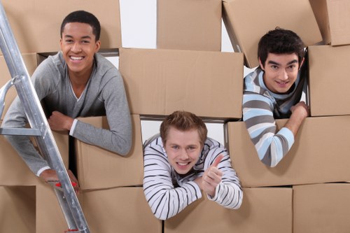 Packed boxes and moving equipment for house removals